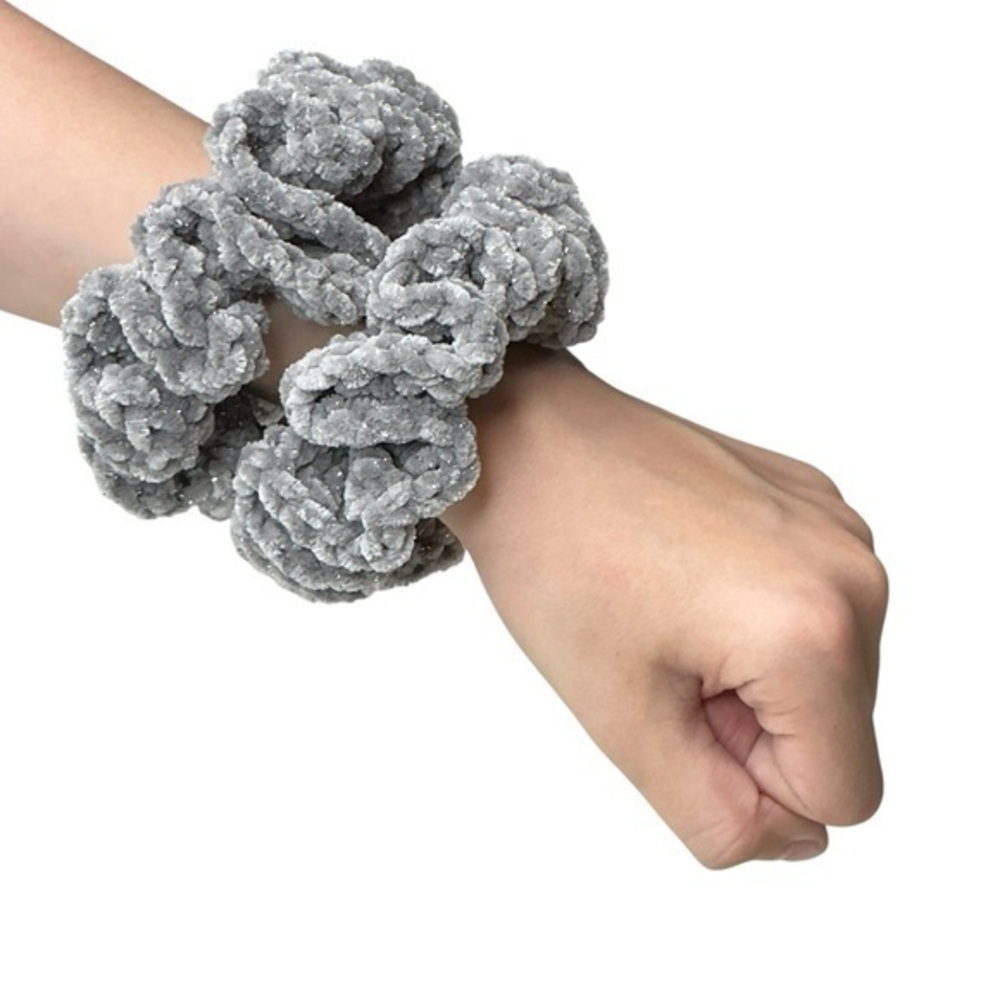 Crochet Scrunchie Oversized Hair Tie Set of 2‎ Plush Sparkle Velvet Handmade